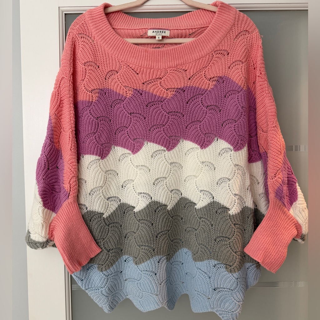 Andree Pink Purple Multicolor WaveKnit Scoop Neck Sweater